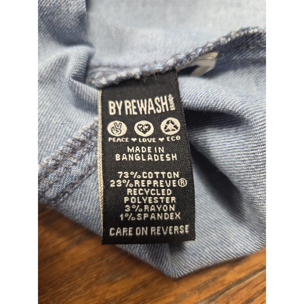 By Rewash Denim Mini Dress Womens M Blue Button Front Tie Waist Frayed Hem Y2K - Picture 3 of 7